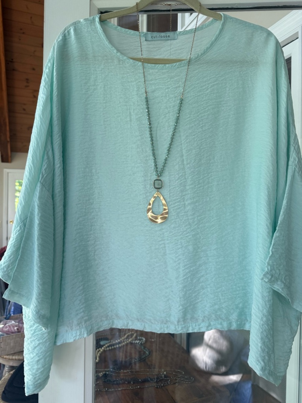 cut loose Bohemian look Seafoam Lightweight Relaxed Tunic NEW NECKLACE INCLUDED!
